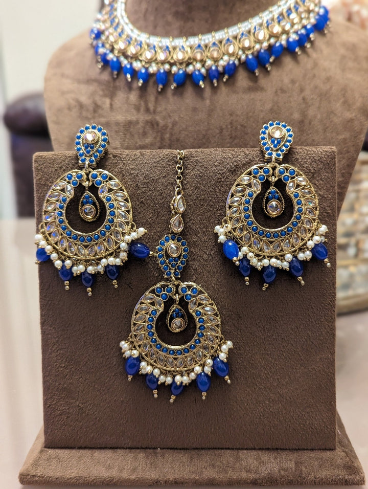 302 blue necklace jewellery set - KundanByNadia