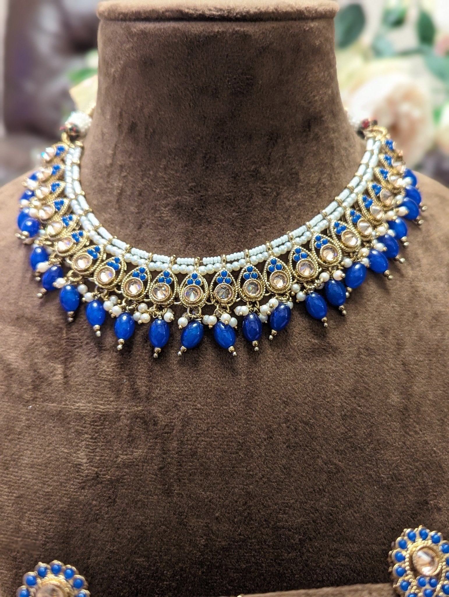 302 blue necklace jewellery set - KundanByNadia