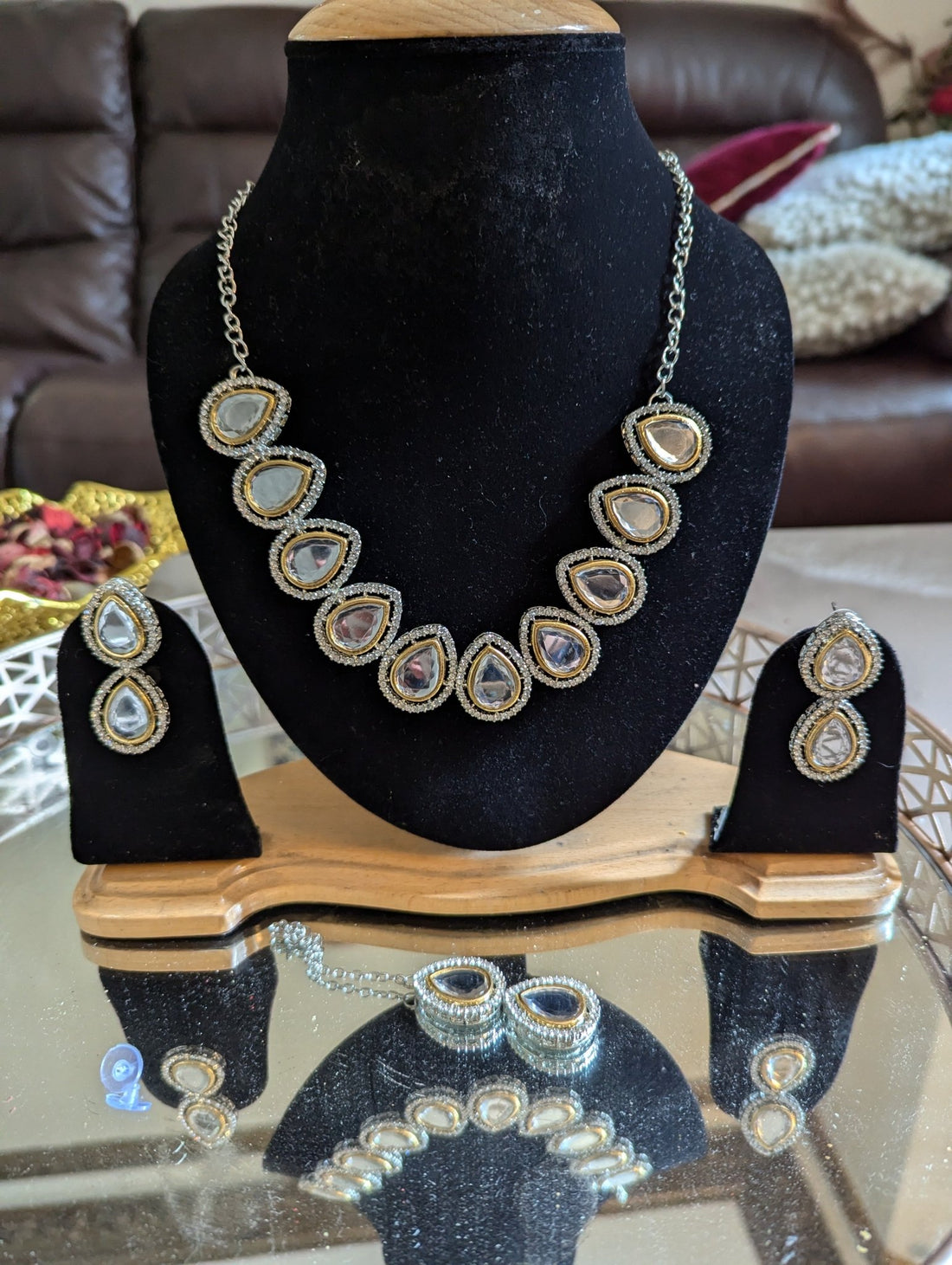 413 kundan pendent necklace jewellery set - KundanByNadia