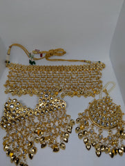 439 GOLD AND WHITE NECKLACE JEWELERY SET - KundanByNadia