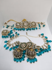 472 TEAL COLOUR NECKLACE JEWELERY SET - KundanByNadia