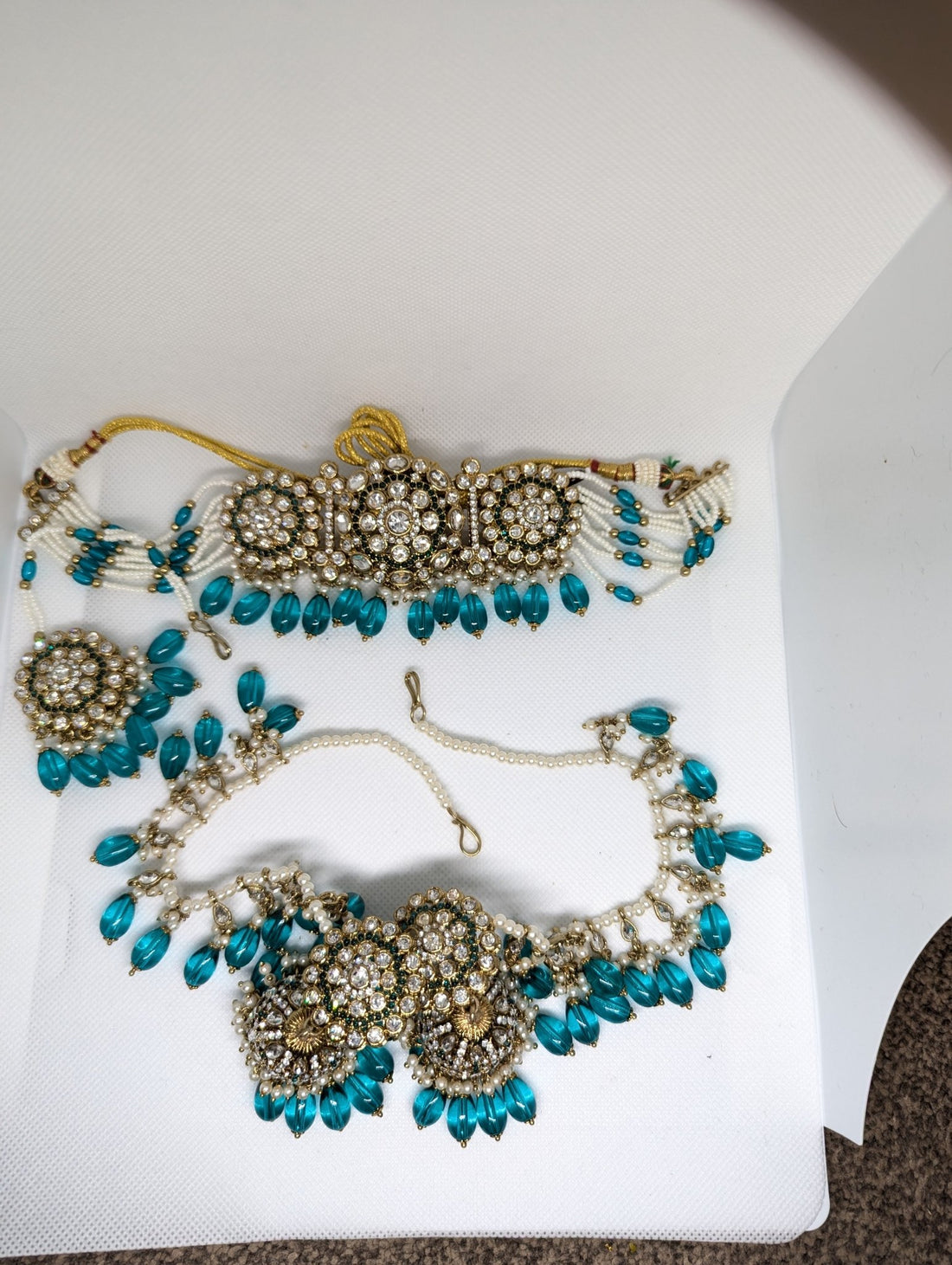 472 TEAL COLOUR NECKLACE JEWELERY SET - KundanByNadia