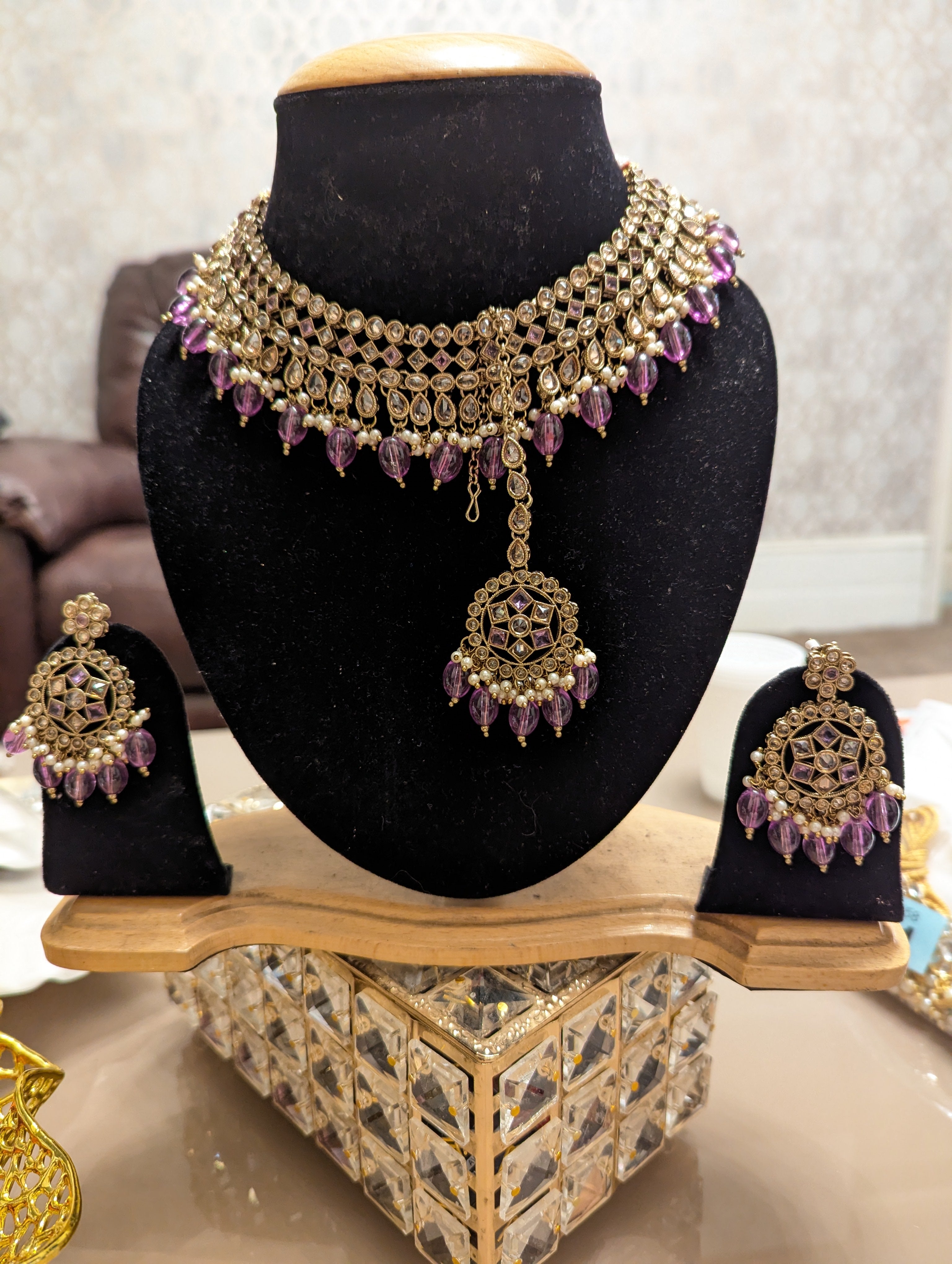 459 458 light pink purple necklace jewellery set