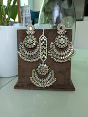 White earrings tikka jewellery set