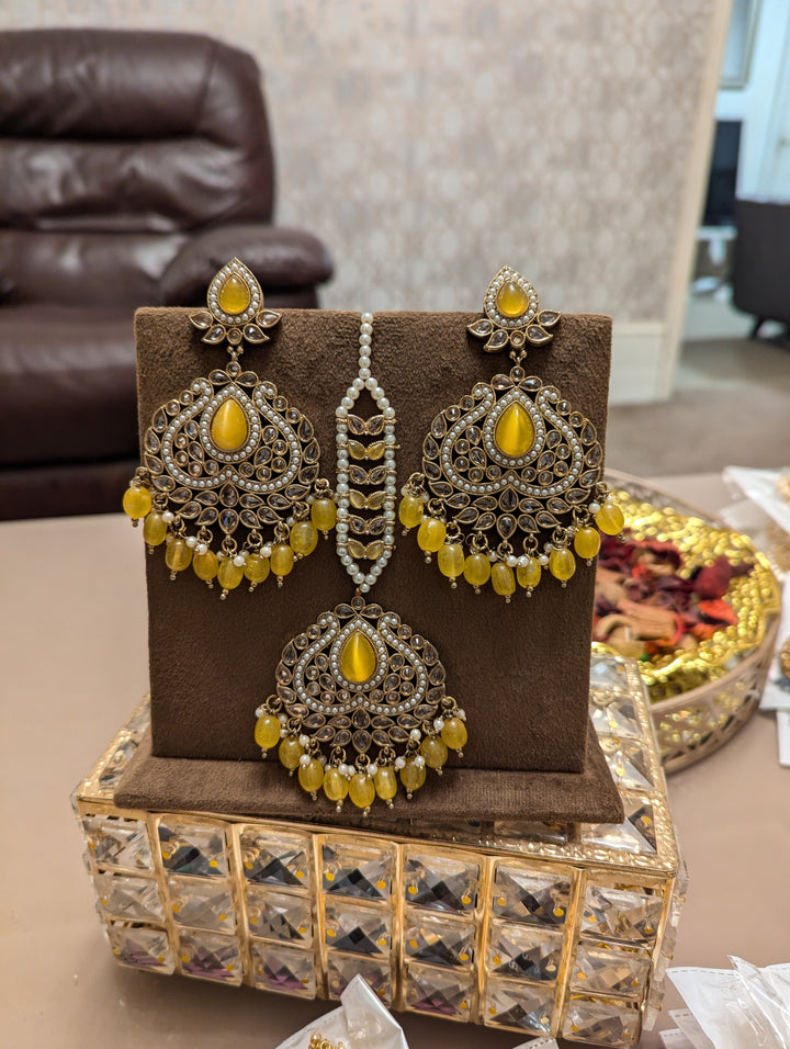 Yellow oversized earrings obbssessed jewellery set