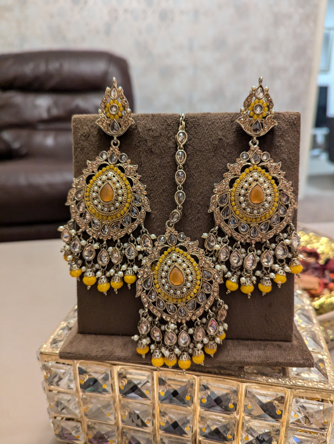 Yellow oversized earrings obbssessed jewellery set