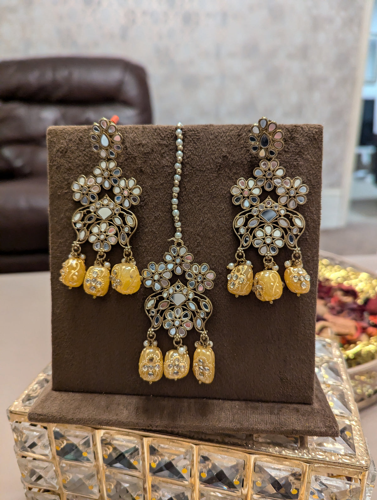 Yellow oversized earrings obbssessed jewellery set