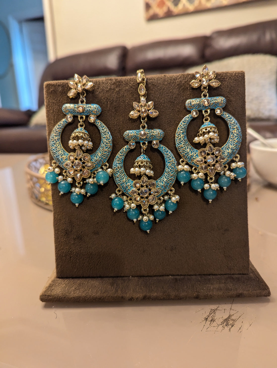 Blue oversized earrings jewellery set