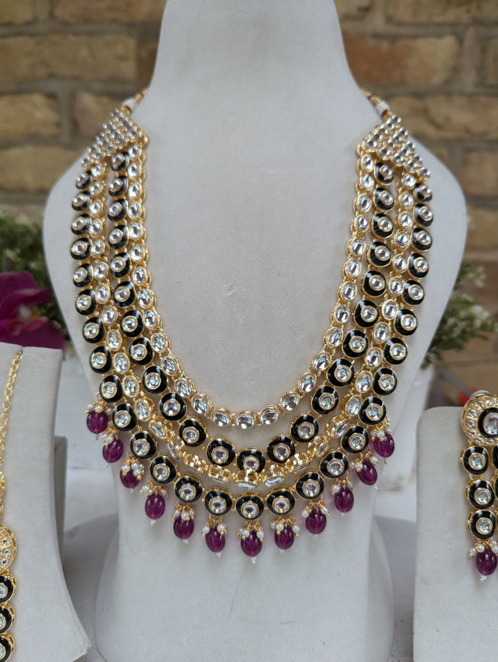 669 purple long mala necklace jewellery set with earrings tikka