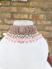 671 powder pink necklace jewellery set with earrings tikka