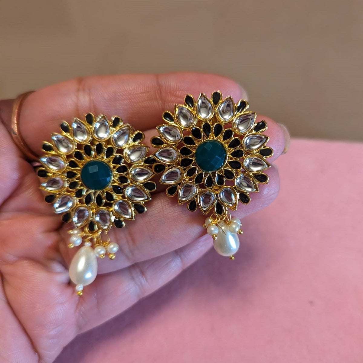 BG & Silver Colored Studs Set - KundanByNadia