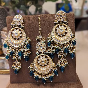 Dark Blue Beads Set With Tikka - KundanByNadia