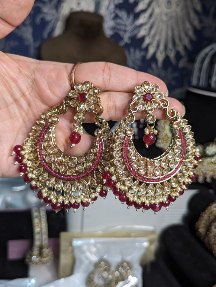 Maroon and gold earrings jewellery - KundanByNadia