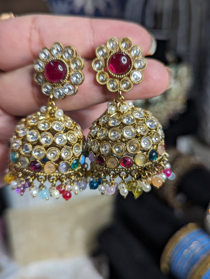 Multicoloured jhumki earrings - KundanByNadia