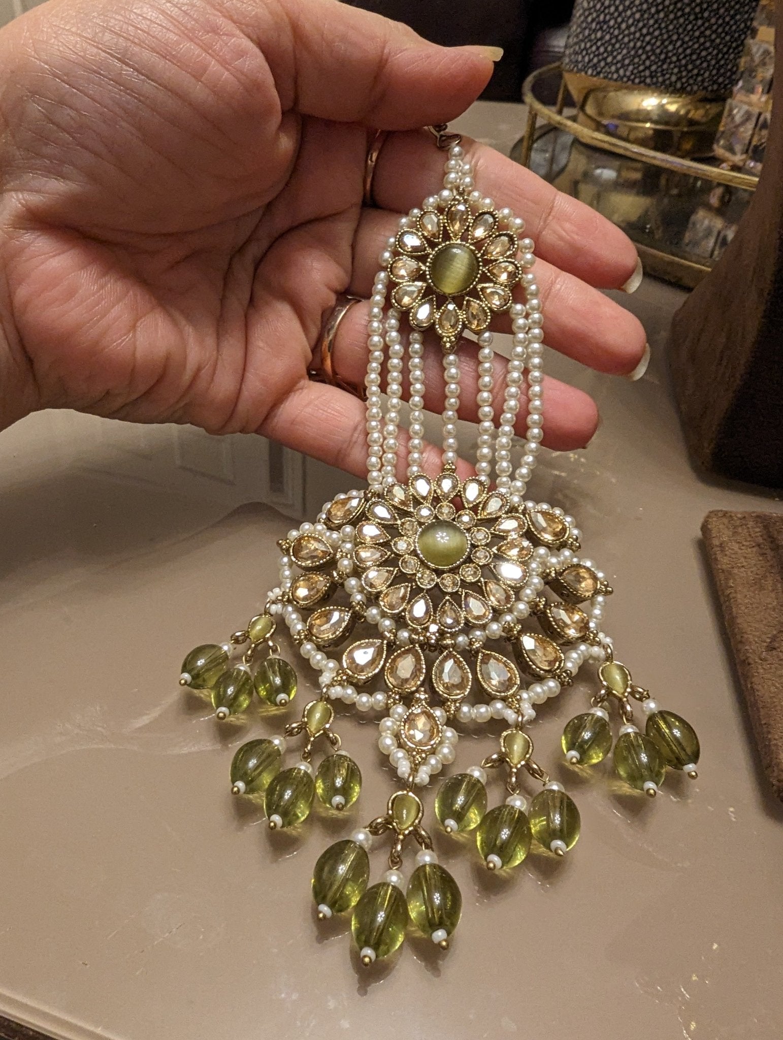 Olive colour bridal necklace jewellery set - KundanByNadia