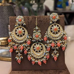 Orange Beads Duo Set With Tikka - KundanByNadia