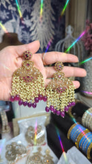 Purple and pearls champagne earrings - KundanByNadia