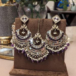 Purple Beads & Mirror Duo Set With Tikka - KundanByNadia