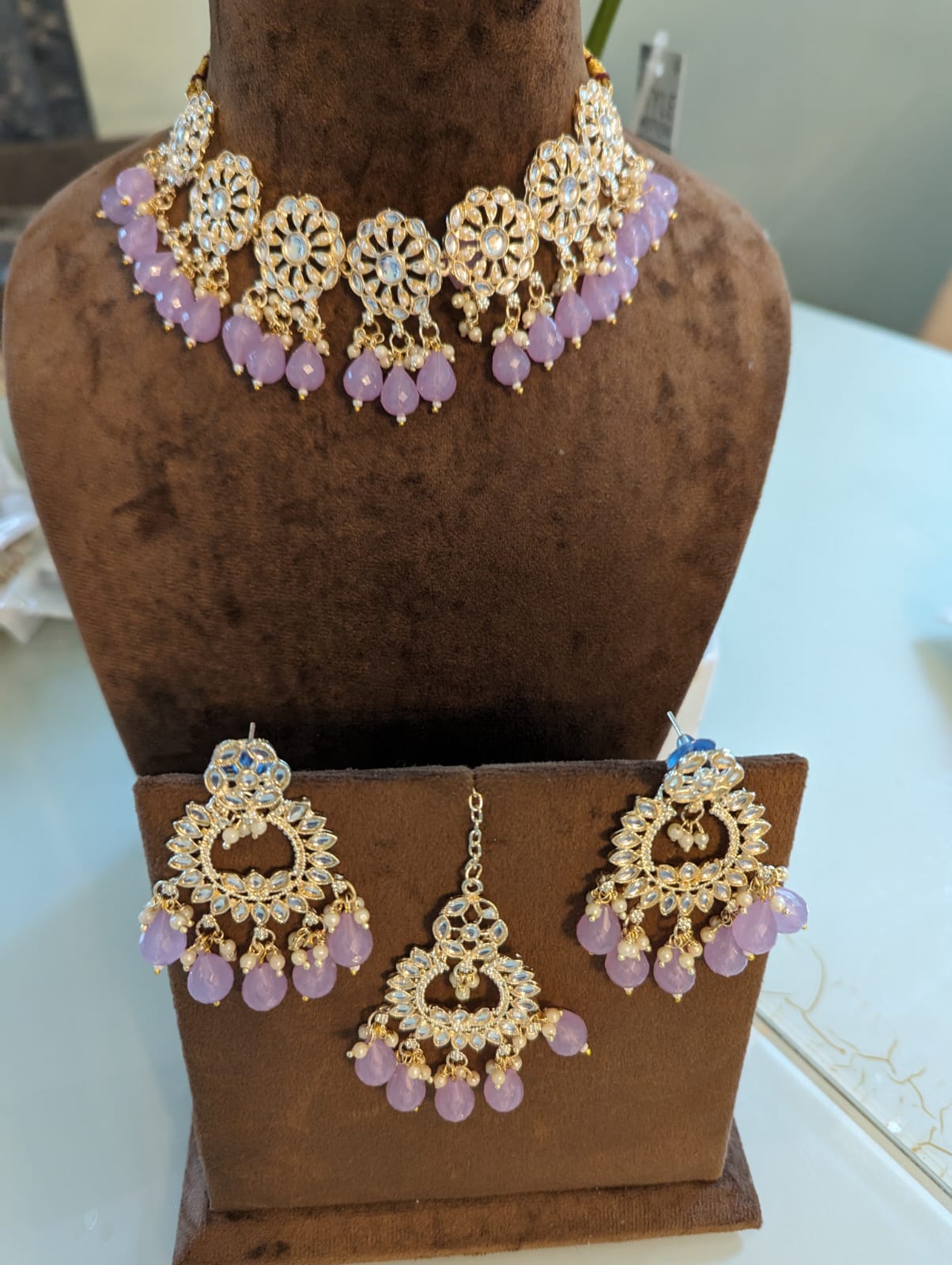 Purple lilac necklace jewellery set - KundanByNadia