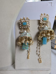 381/381 sky blue and black kundan necklace jewellery set