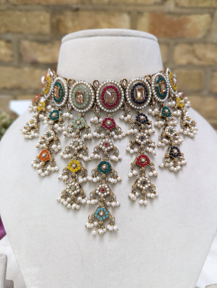 642 full bridal multicoloured necklace jewellery set with stunning earrings