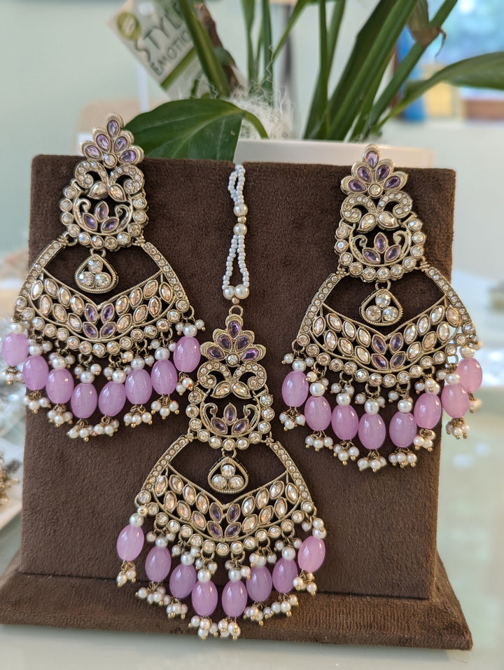 Purple lialac colour earrings tikka jewellery set