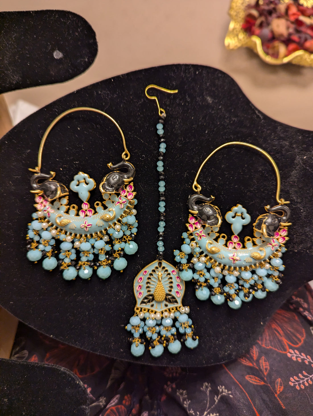 Meena kundan big earrings baliyan jewellery set