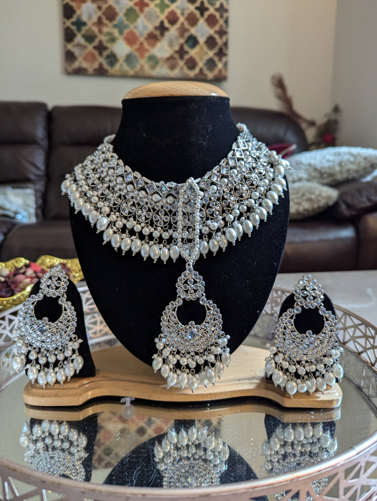 557 white big necklace jewellery set kundan