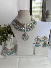 Sky blue bridal necklace jewellery set with jhoomar tikka