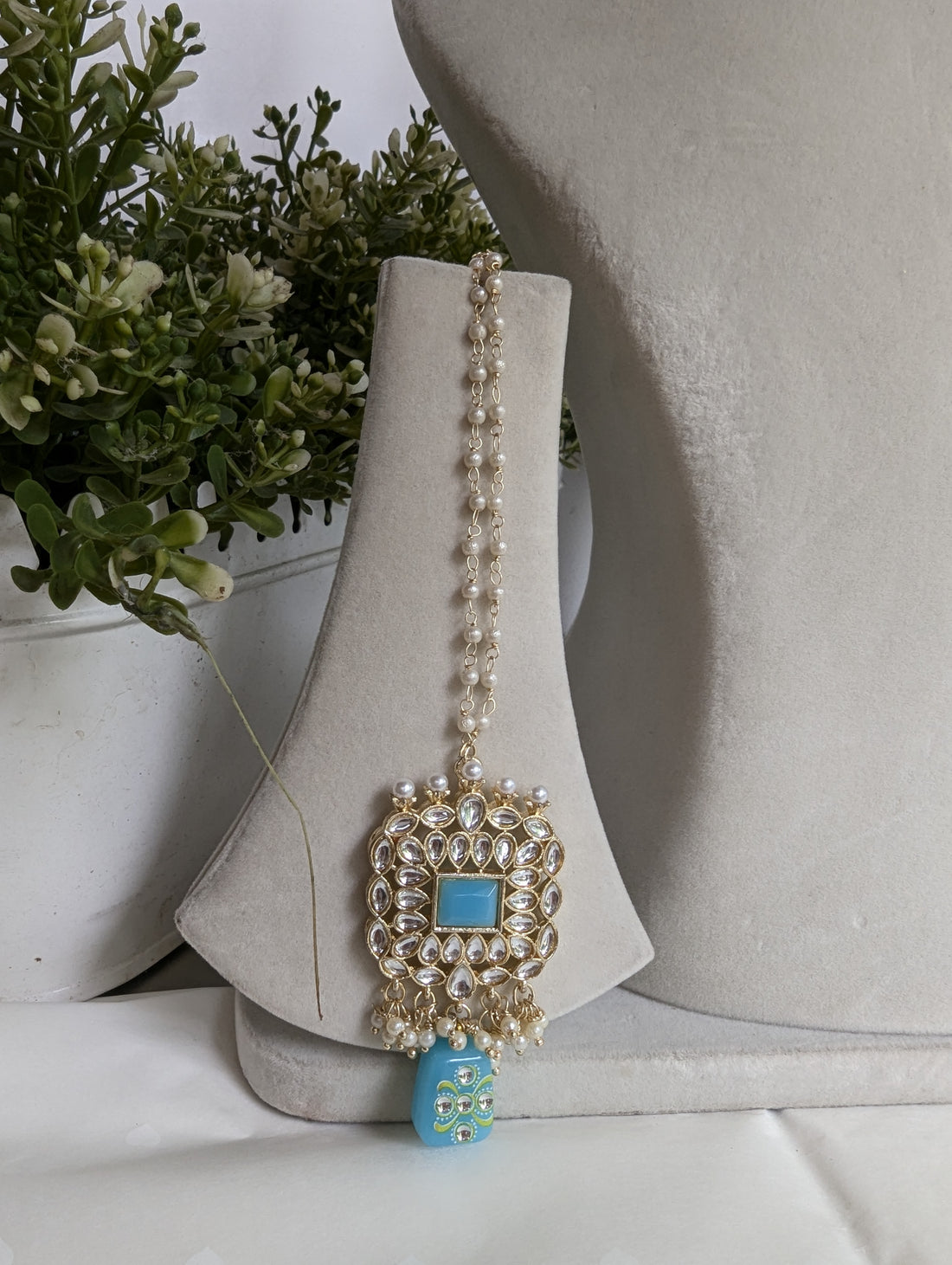 381/381 sky blue and black kundan necklace jewellery set