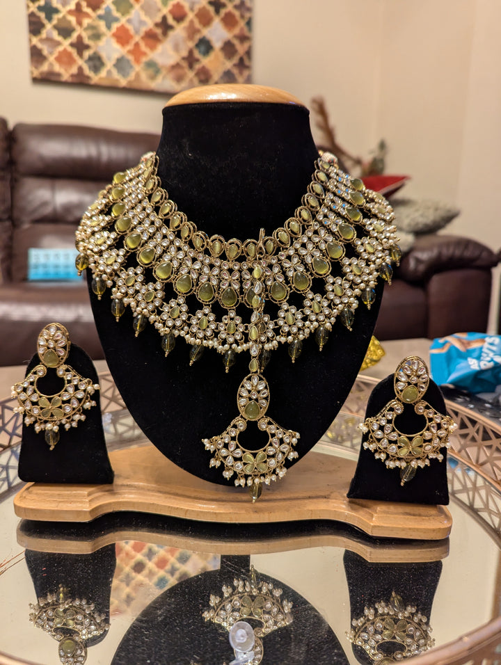 535 green mehndi bridal necklace jewellery set