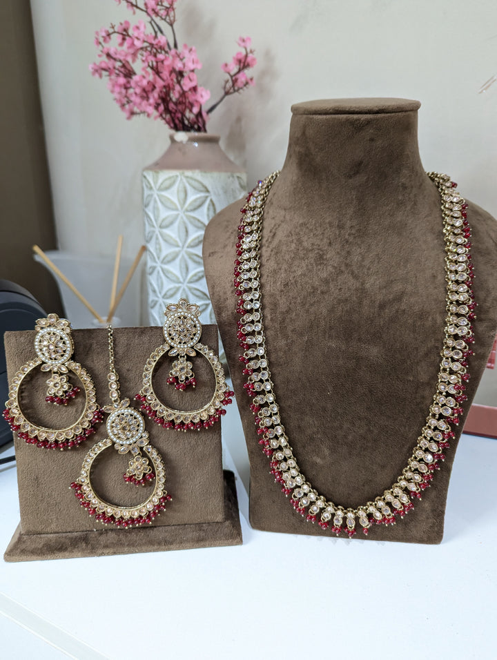 red long mala necklace jewellery set