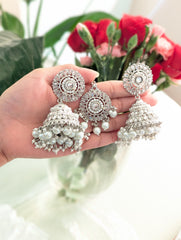 White earrings tikka jewellery set