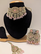 Powder Pink Blue Kundan Necklace
