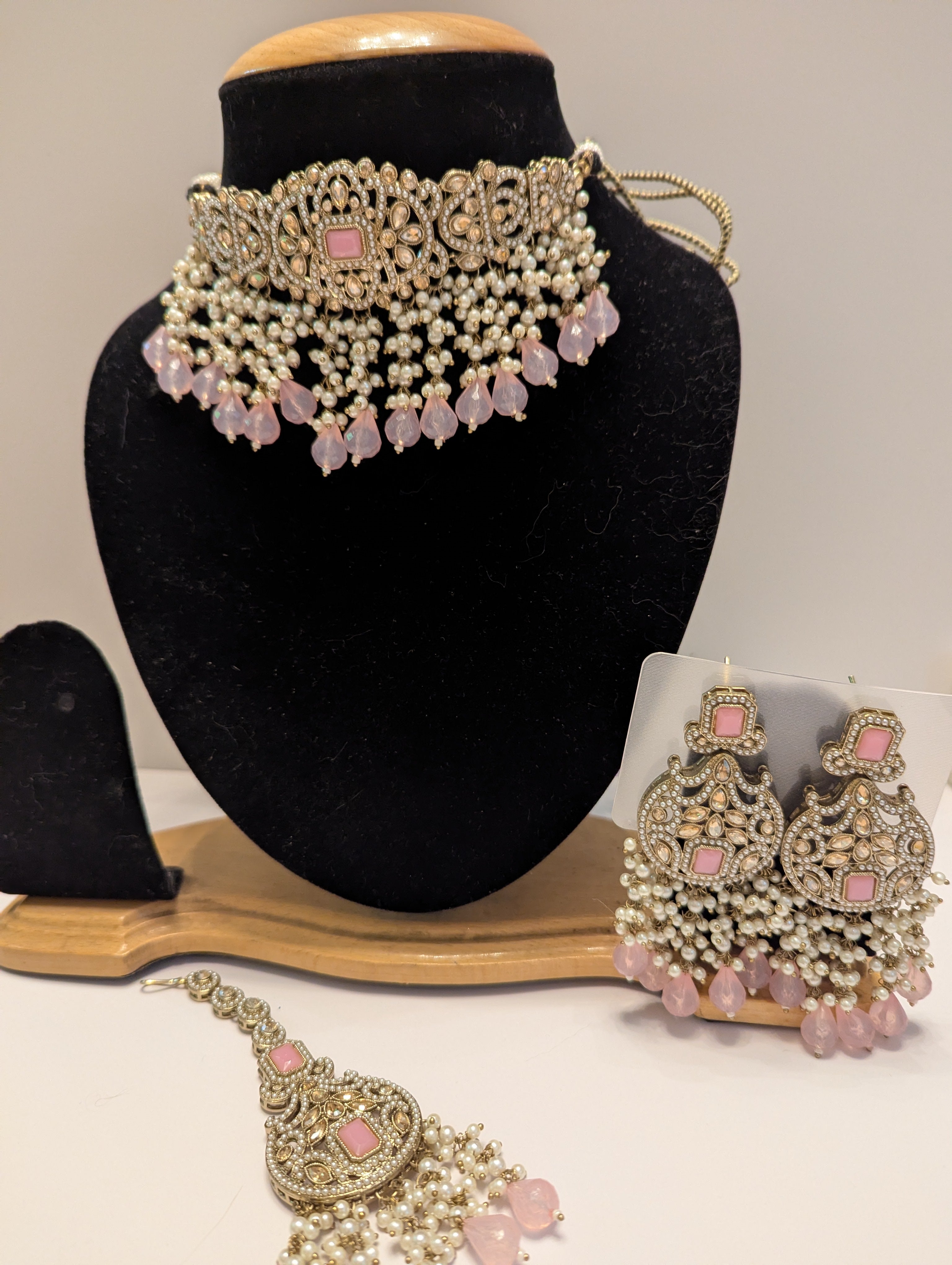 Powder Pink Blue Kundan Necklace