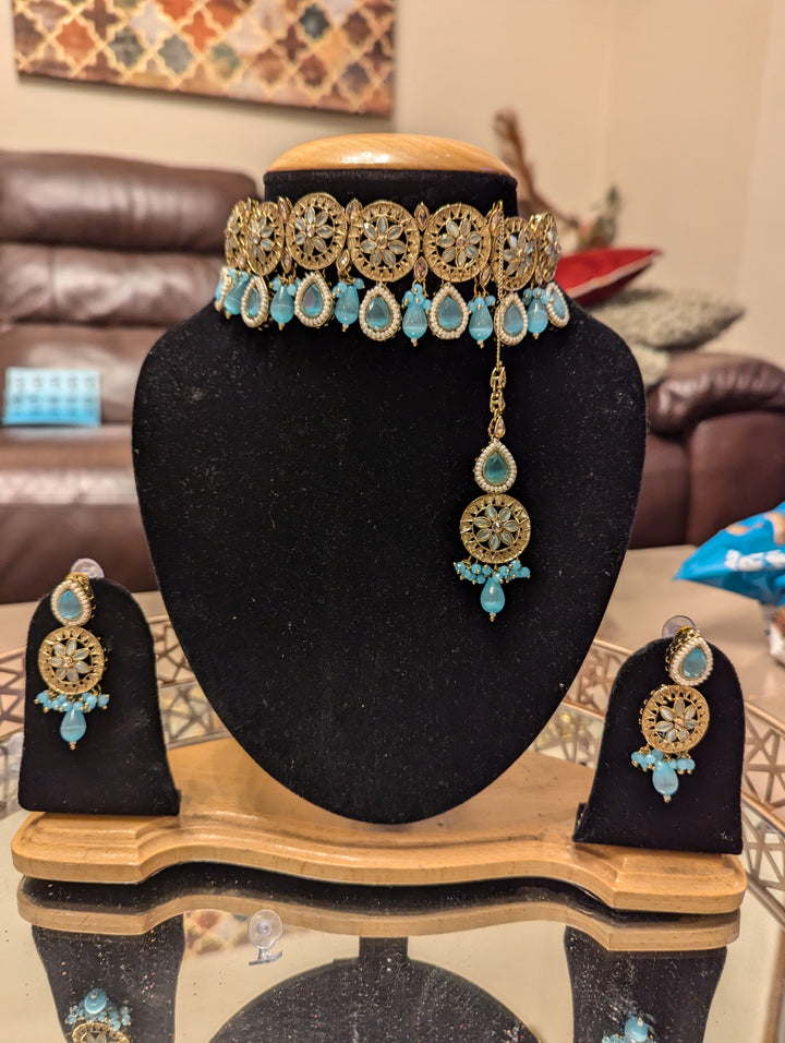 537 sky blue necklace jewellery set