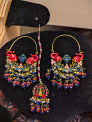 Meena kundan big earrings baliyan jewellery set