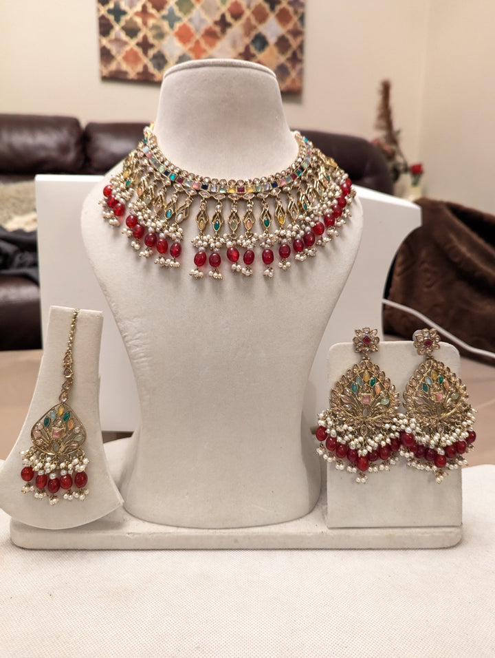 42 red and multicoloured necklace jewellery set for brides