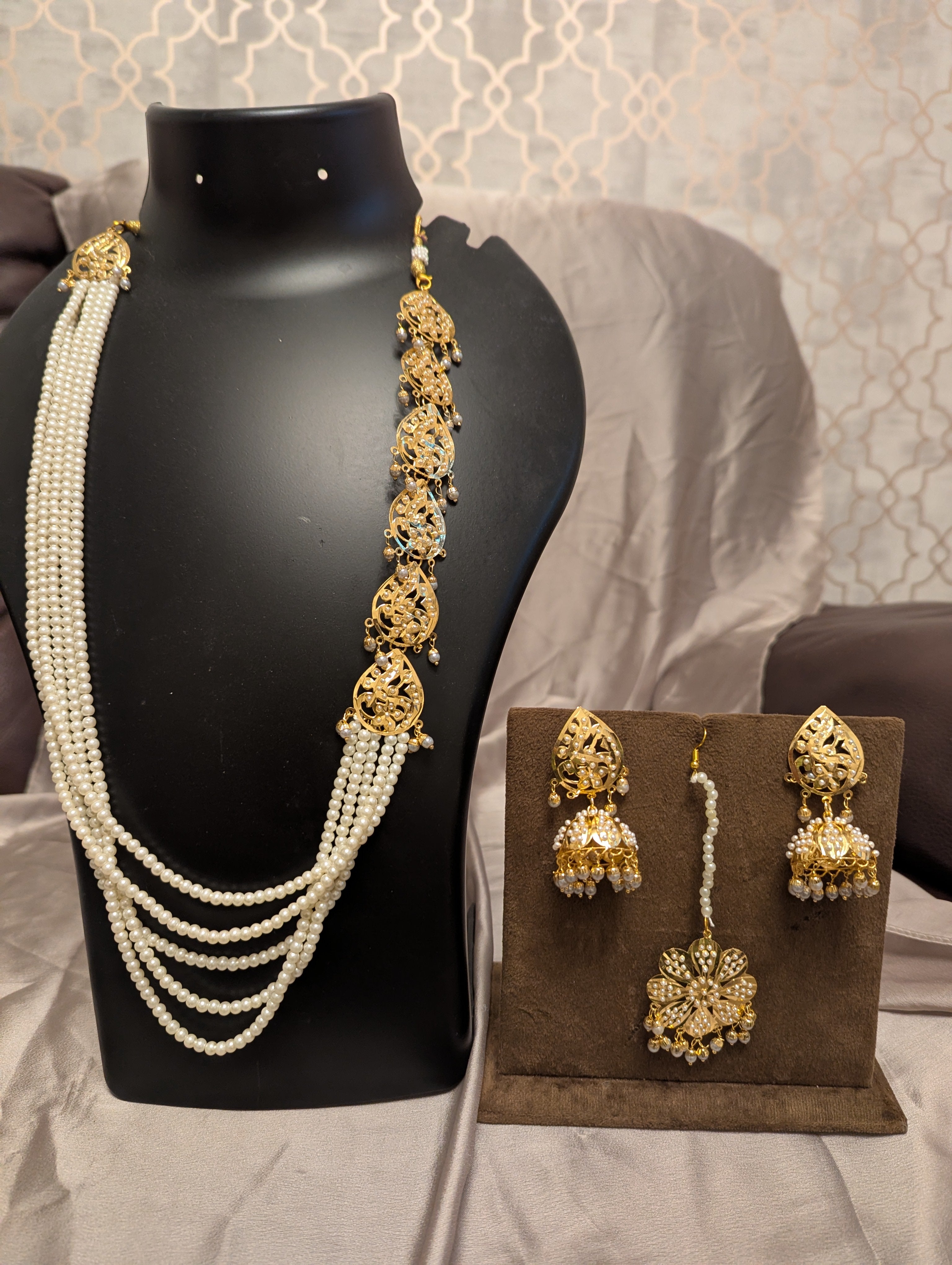 Hydrabadi Kundan Long Pearl Mala Haar Necklace
