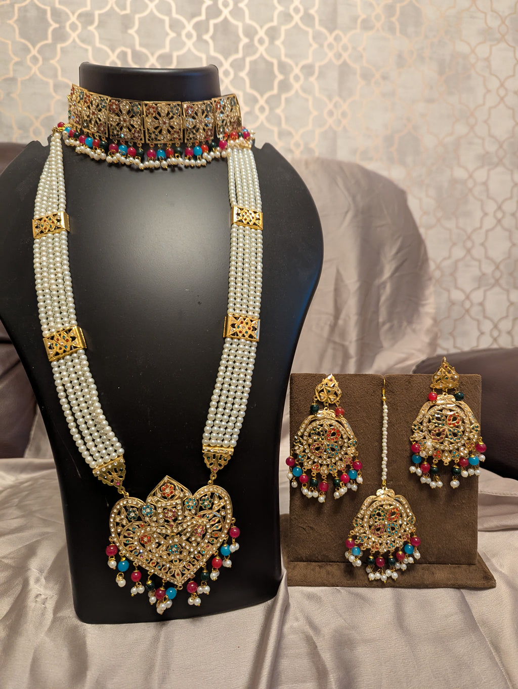 Hydrabadi Kundan Long Pearl Mala Haar Necklace