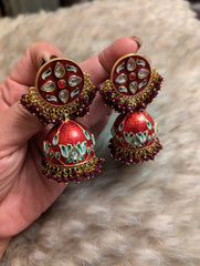 Kundan oversized earrings jhumki jewellery set