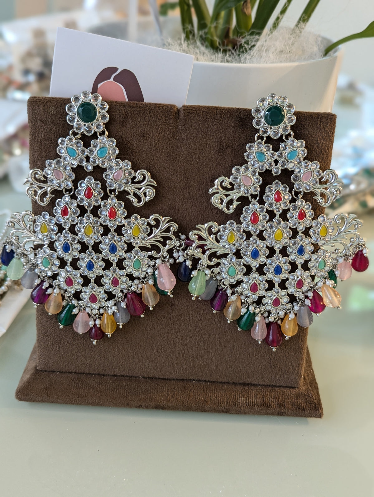 Stunning oversized earrings with multicoloured jewellery set