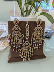 Red and green earrings tikka jewellery set