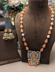 Peach long necklace jewellery set