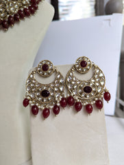 395 dark maroon necklace jewellery set kundan based