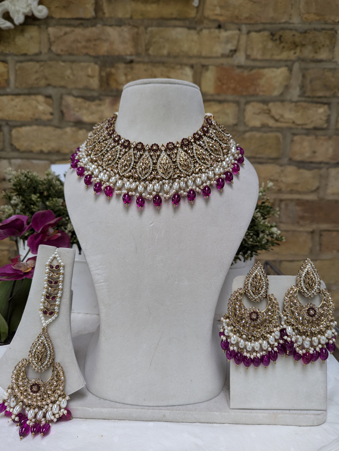 641 purple necklace jewellery set semi bridal jewellery