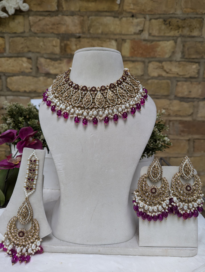 641 purple necklace jewellery set semi bridal jewellery