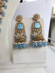 Sky blue colour long stunning mala necklace jewellery set