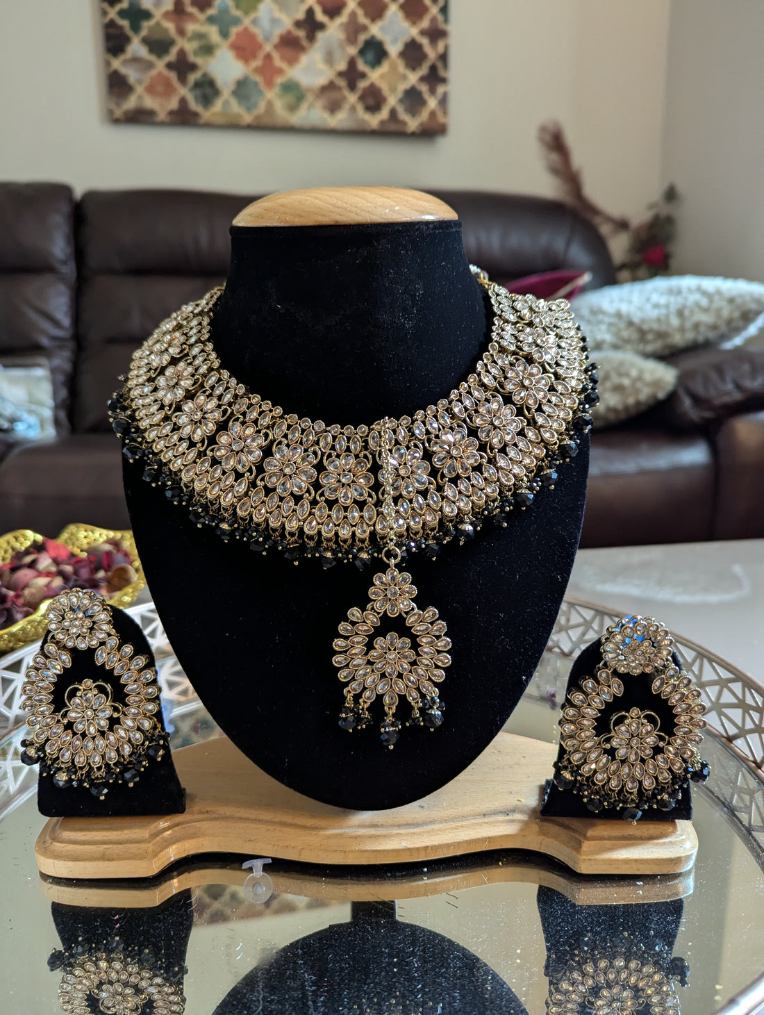 559 black big bridal necklace jewellery set