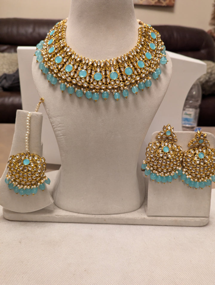 53 sky blue colour necklace jewellery set perfect for brides